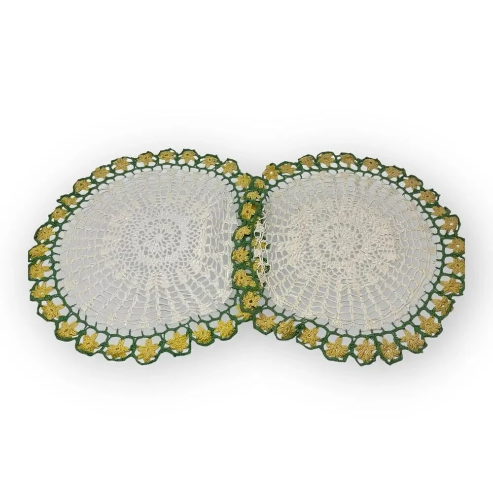 Vintage Floral Crochet Lace Round Placemat Hollow Weave Doilies Lot of 6 Flawed